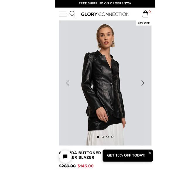 GLORY CONNECTION AMANDA BUTTONED SCULPTED SILHOUETTE LEATHER BLAZER - Picture 3 of 6